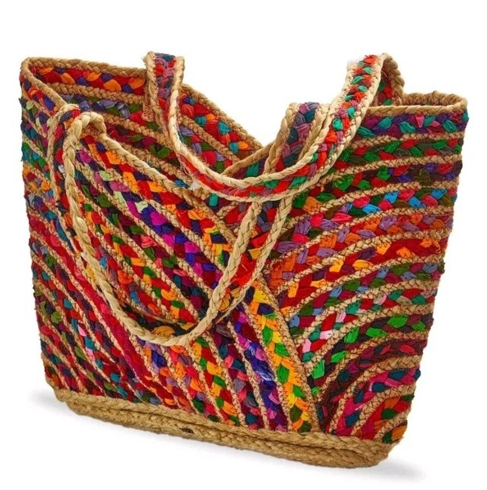 NWT Playa Braided Jute Tote, Handcrafted From Upcycled Saris